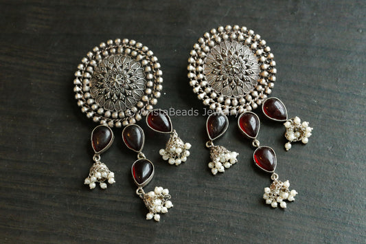 Extra Large Jhumka Earrings - Red