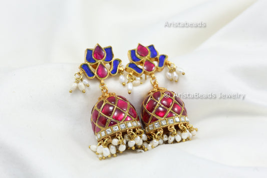 Blue Ruby Jadau Kundan Jhumka