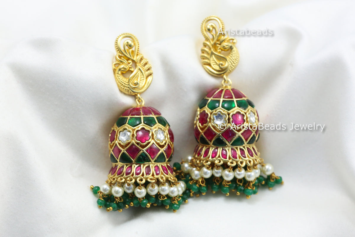 Multicolor Jadau Kemp Kundan Jhumka