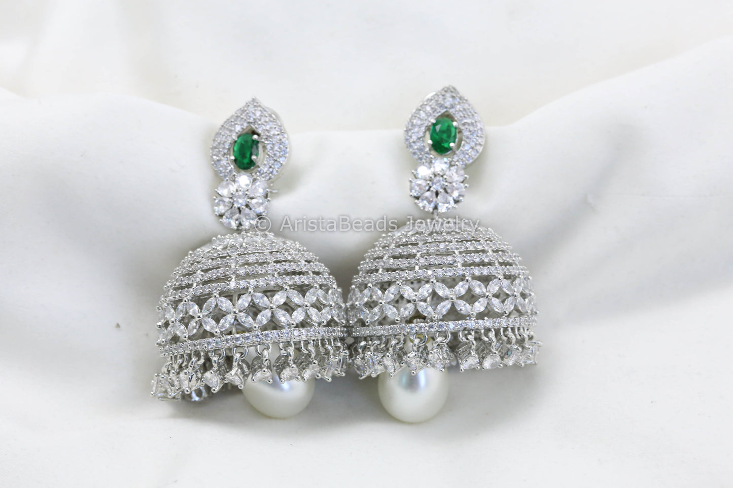 Large Rotating CZ Jhumka - Green