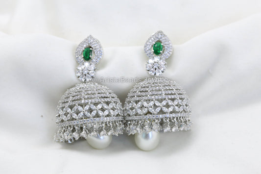 Large Rotating CZ Jhumka - Green