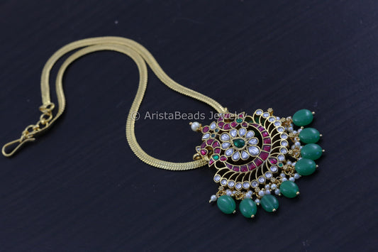 Multicolor Jadau Kundan Pendant Chain