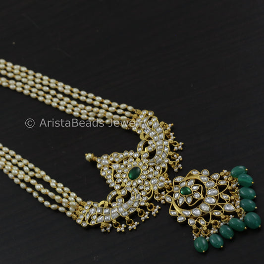 Clear Jadau Kundan Long Haram -Green Drops