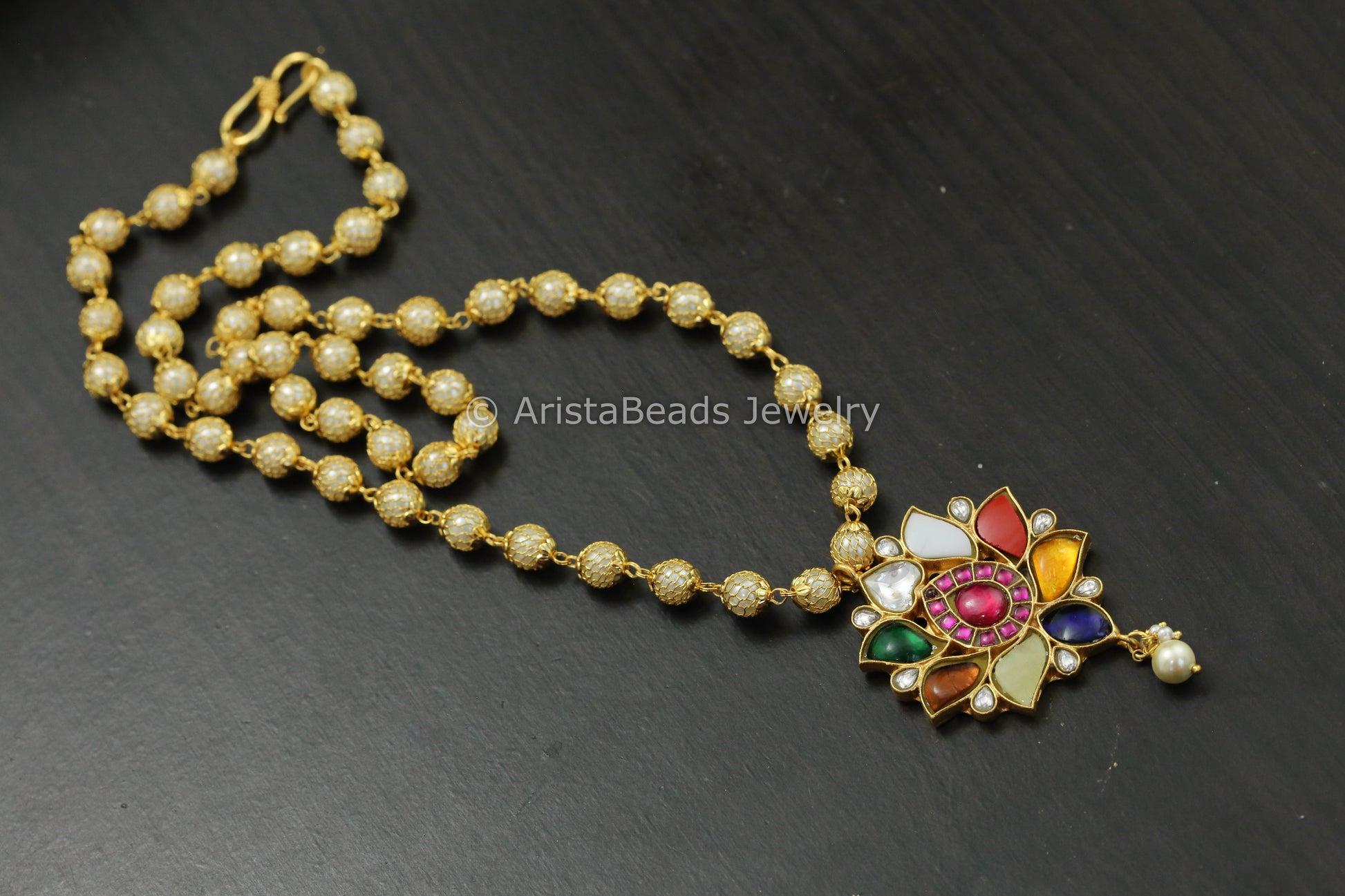 Navratan Jadau Pearl Mala Necklace