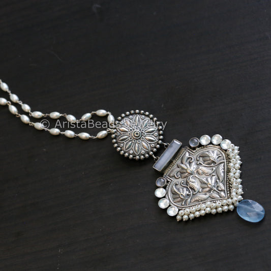 Silver Look Necklace - Chalcedony Drop