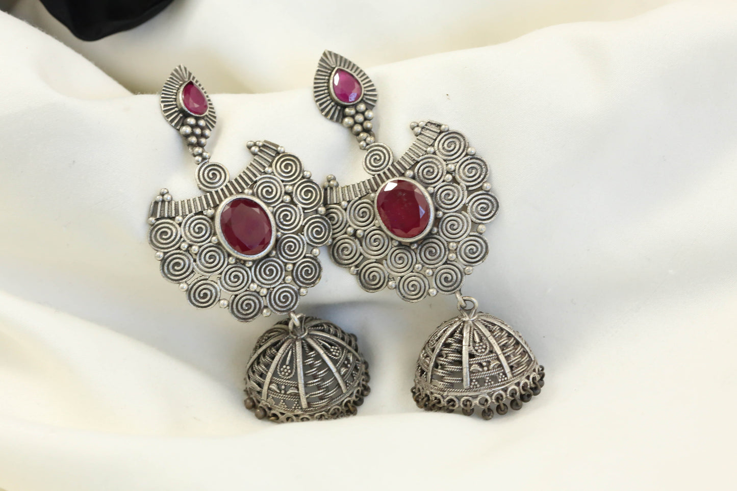 Ruby Silver Look Jhumka