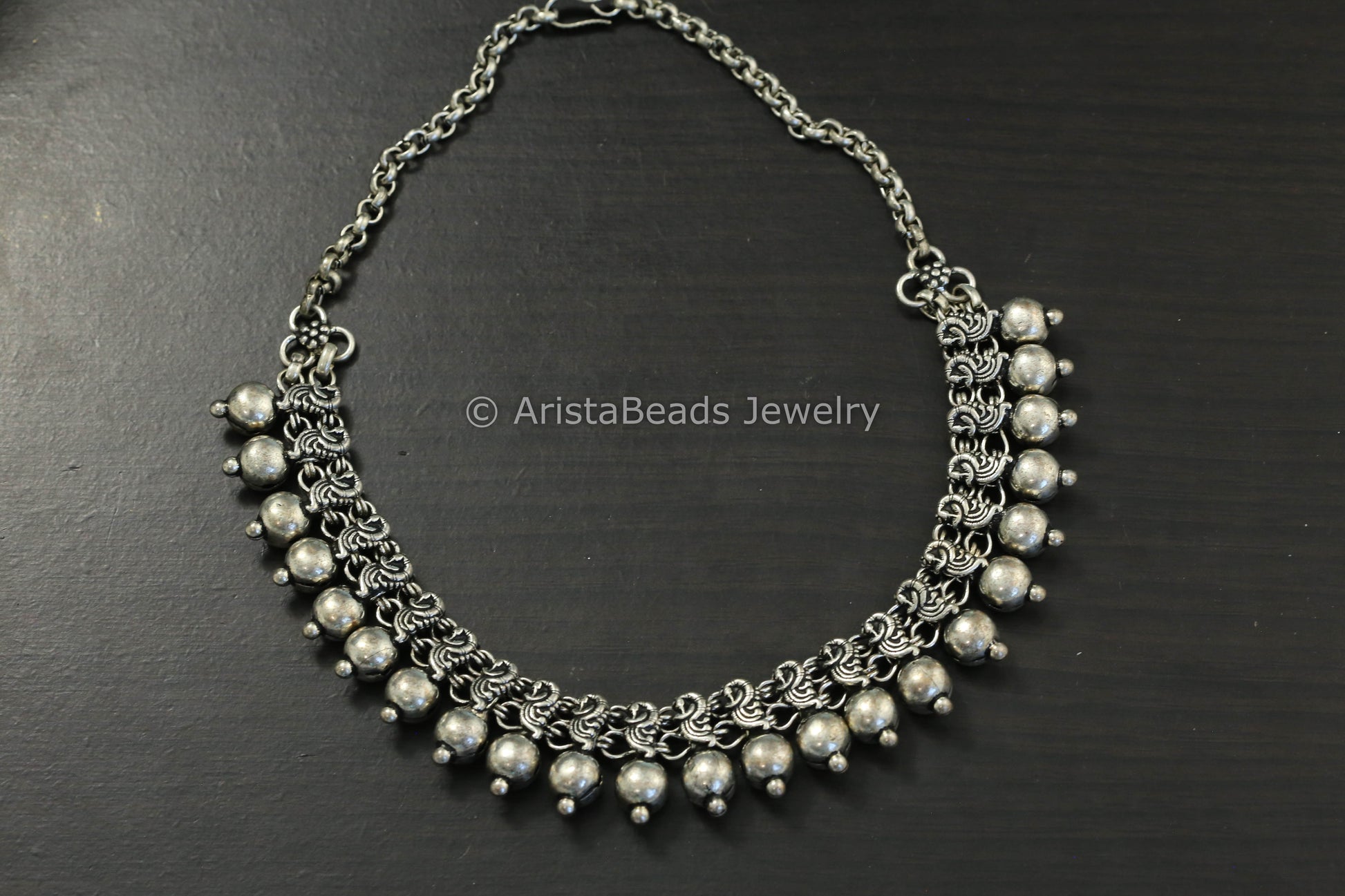 Oxidized Peacock Motif Necklace