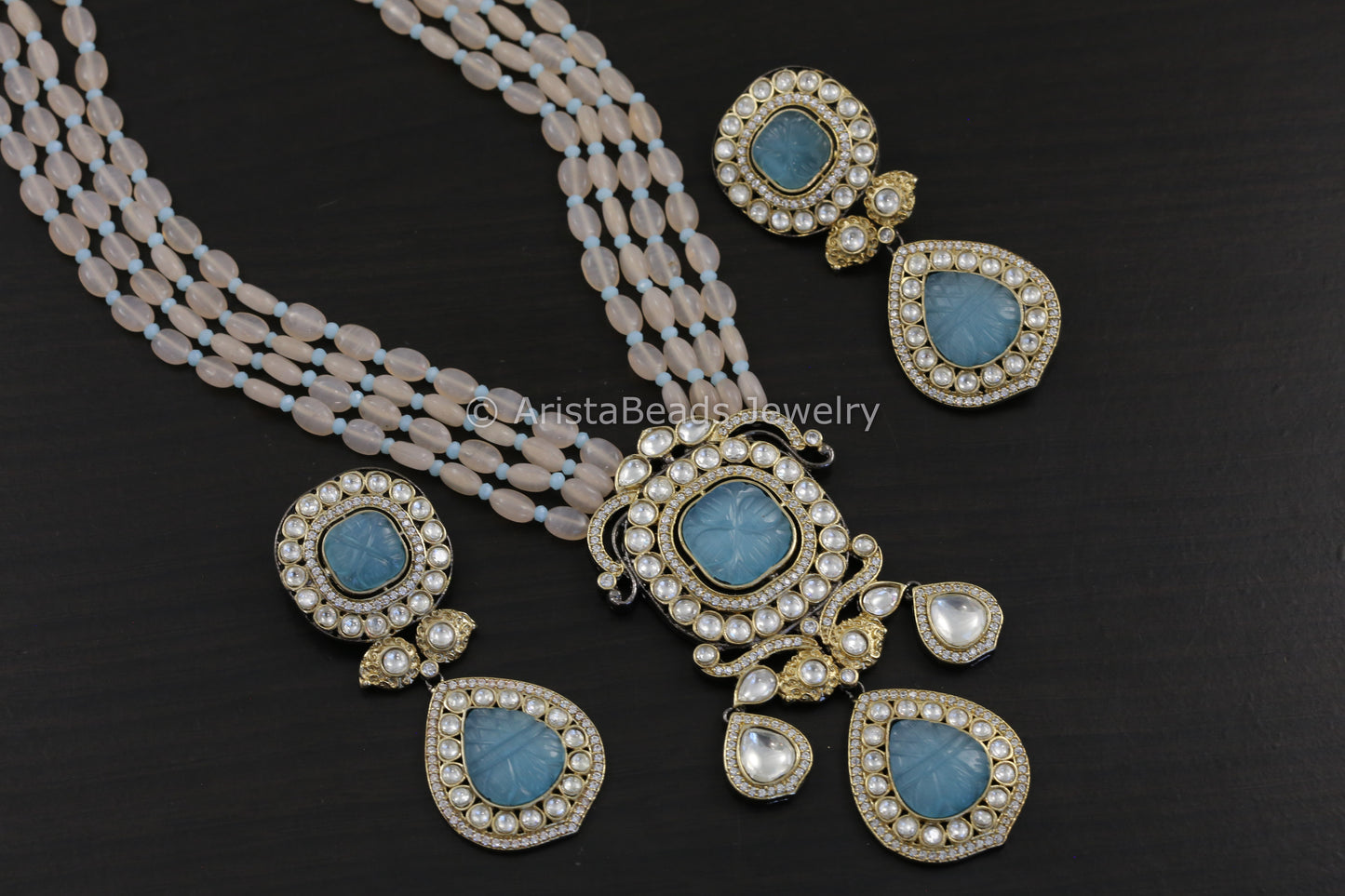 Contemporary Victorian Uncut Kundan Necklace Set - Pastel
