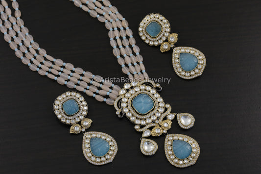 Contemporary Victorian Uncut Kundan Necklace Set - Pastel