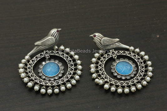 Large Oxidized Chandbaali - Ice Blue
