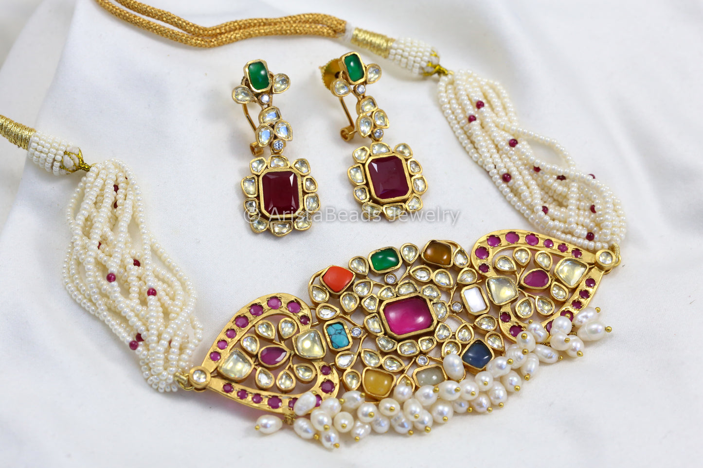 Navratan Pota, Real Pearls, Kundan & Jadau Work Choker Set
