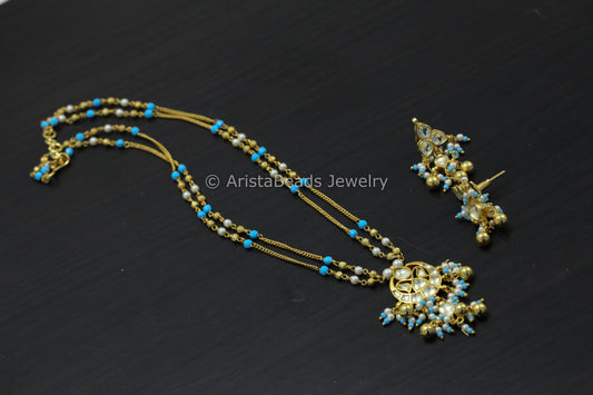 Dainty Pachi Kundan Chain Necklace Set