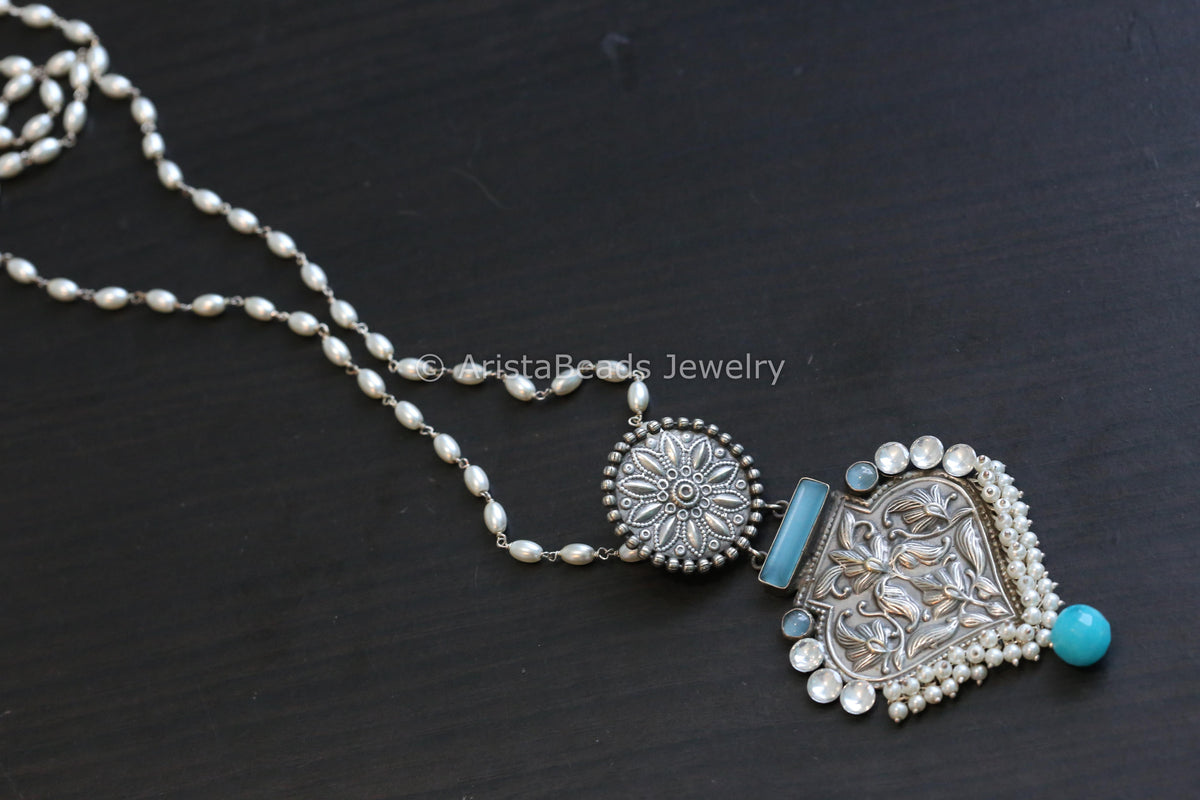 Silver Look Necklace - Blue