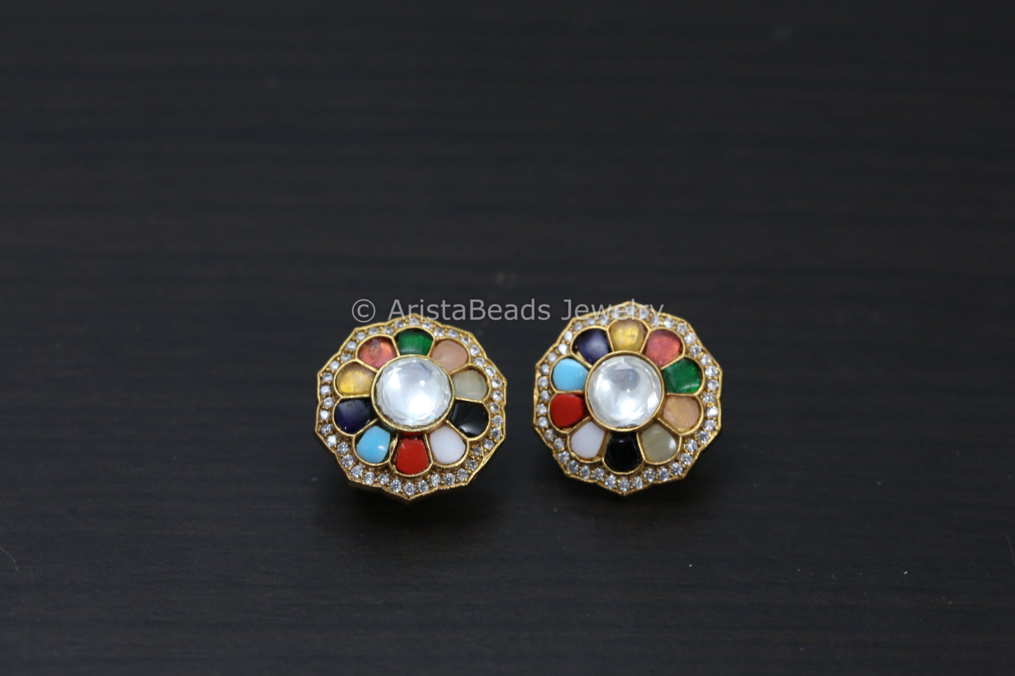 Navratran Stones & Uncut Polki Studs