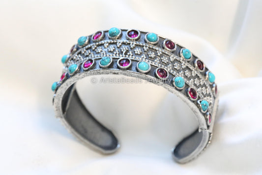 Silver Look Cuff - Ruby Turquoise