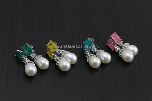 Dainty Doublet CZ & Pearls Earrings