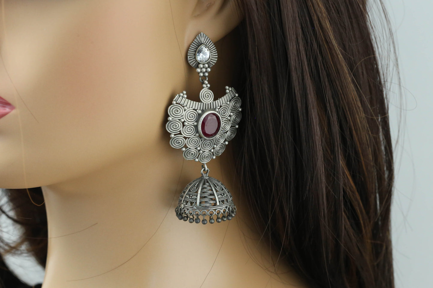 Ruby Silver Look Jhumka