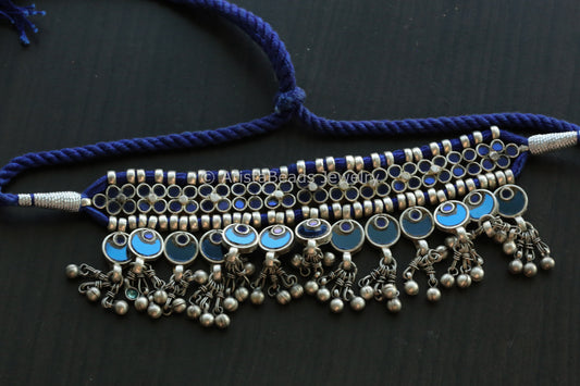 Darpan Oxidized Real Glass Necklace- Blue