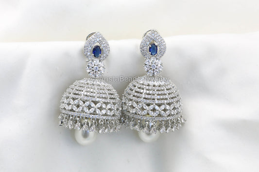 Large Rotating CZ Jhumka - Blue