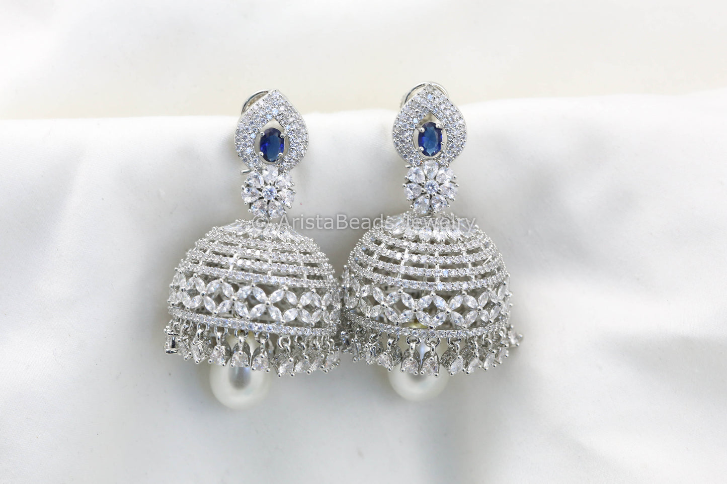 Large Rotating CZ Jhumka - Blue