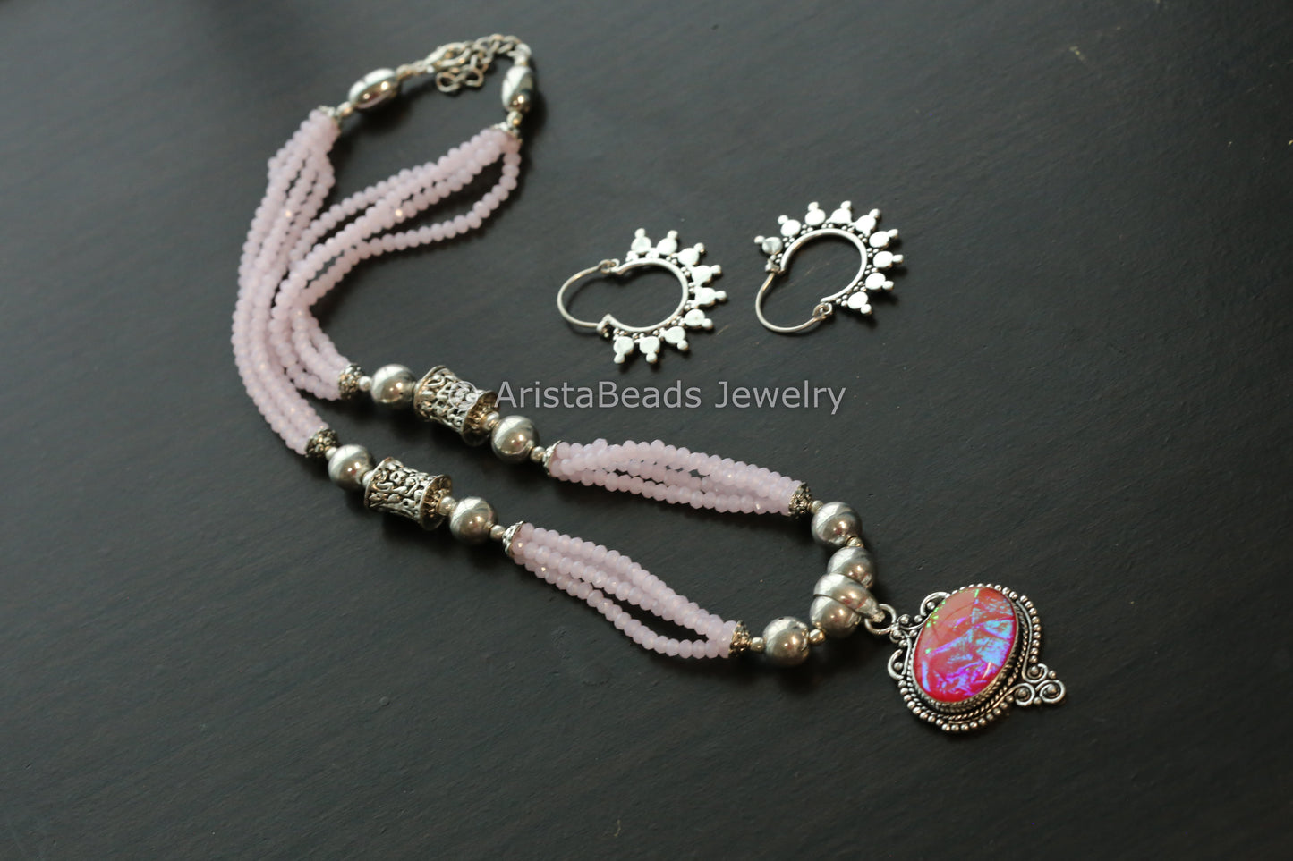 Pink Beaded Necklace Set
