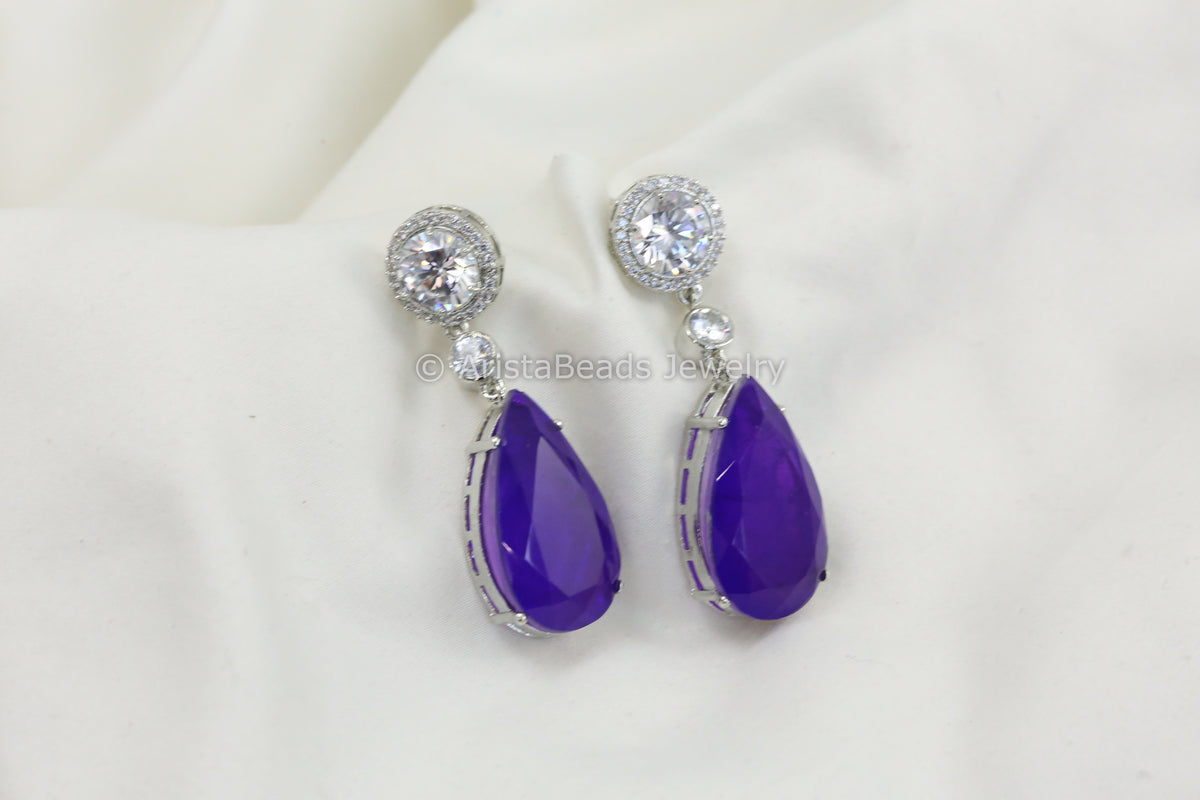 Purple Doublet & CZ Earrings