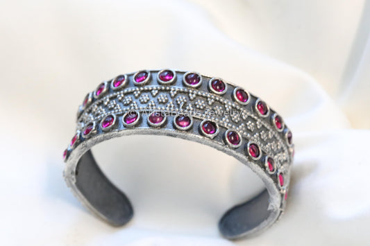 Silver Look Cuff - Ruby