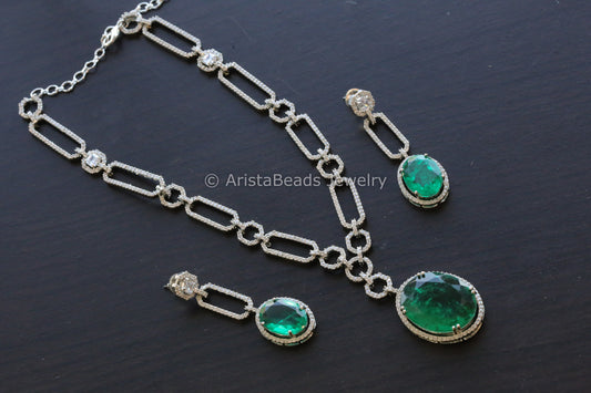 Emerald Doublet & CZ Necklace Set