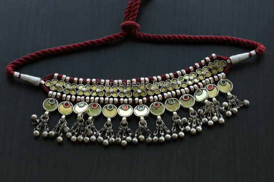 Darpan Oxidized Real Glass Necklace- Gold