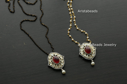Dainty Ruby Doublet Moissanite Polki Beaded Necklace