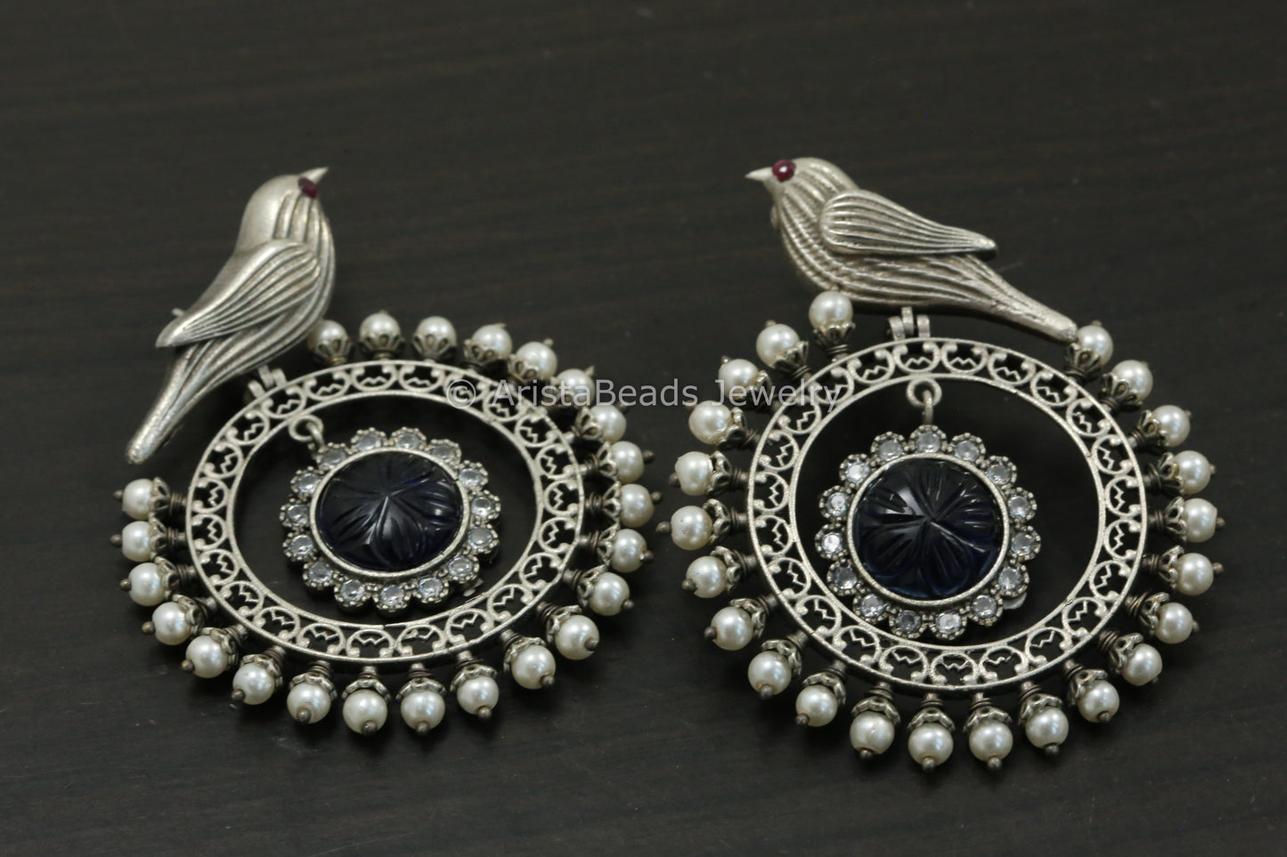 Large Oxidized Chandbaali - Blue