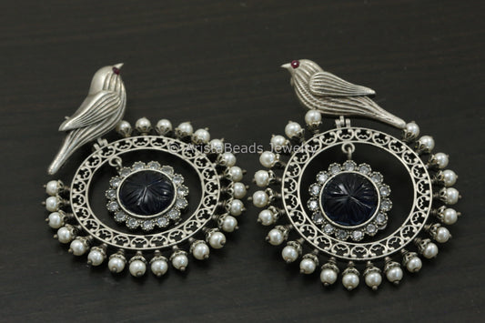 Large Oxidized Chandbaali - Blue