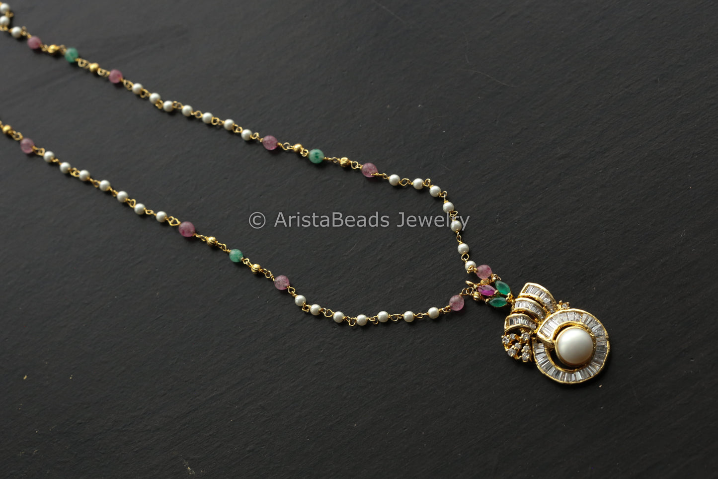 Dainty CZ Pendant In Multicolor Chain