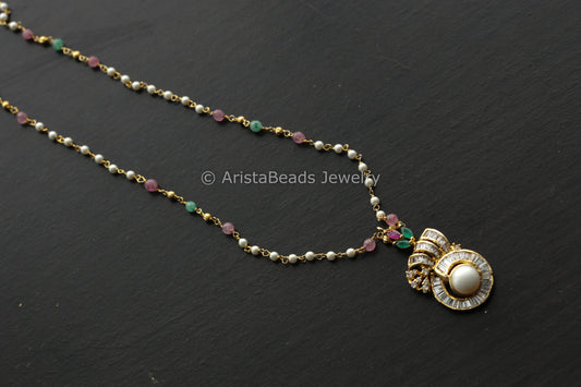 Dainty CZ Pendant In Multicolor Chain