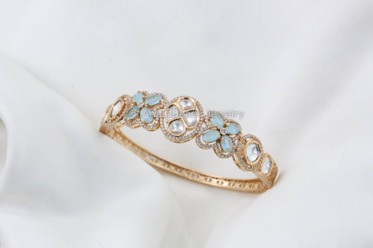 Clear & Blue Uncut Polki and CZ Bracelet (Openable)