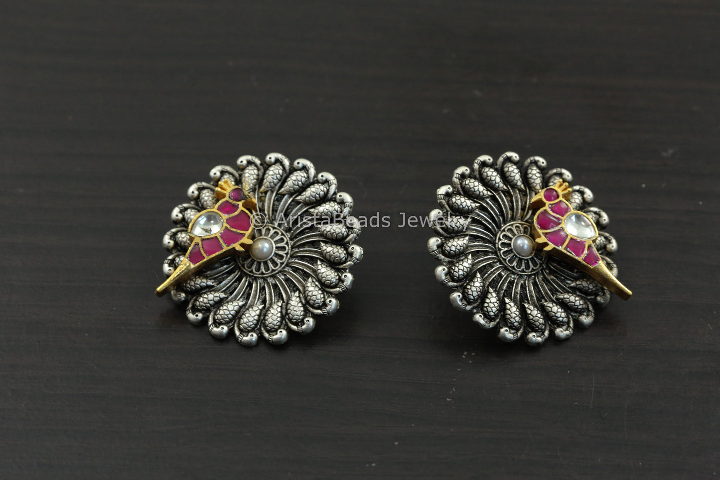 Large Oxidized Kundan Motif Studs